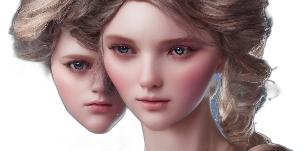 face, hair, jewelry, photorealistic, 3d render, fantasy art, concept art, pastel transparent PNG cut-out