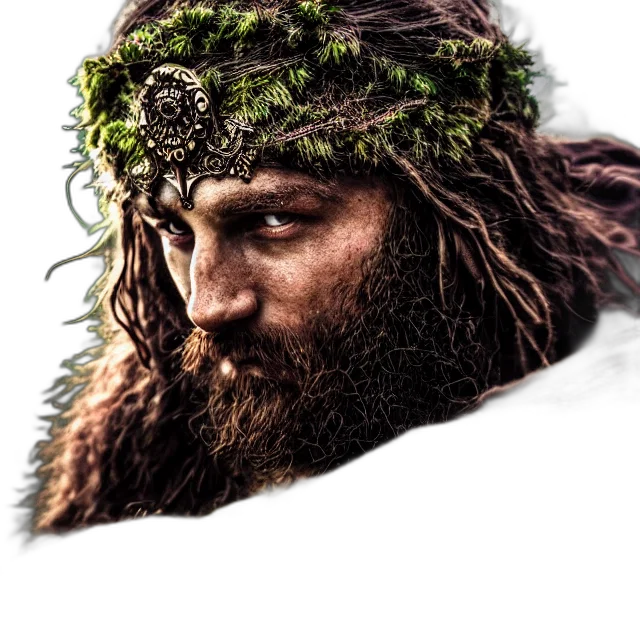 hair, crown, face, photorealistic, concept art, snow, photo, druid transparent PNG cut-out