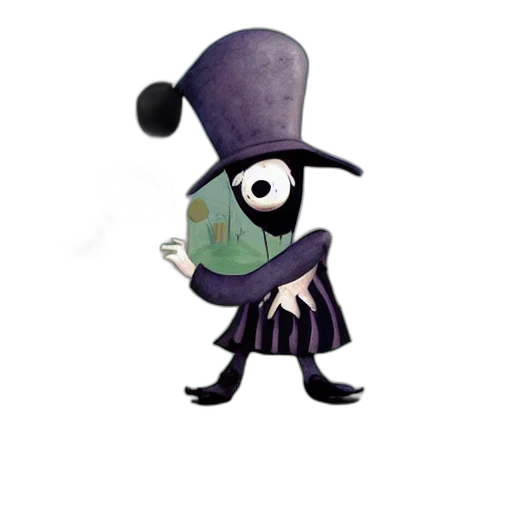 hat, staff, mask, creature, concept art, cartoon, 3d render, fantasy art transparent PNG cut-out