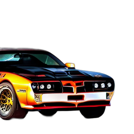 car, photorealistic, concept art, 3d render, comic book art, black, pontiac, firebird transparent PNG cut-out