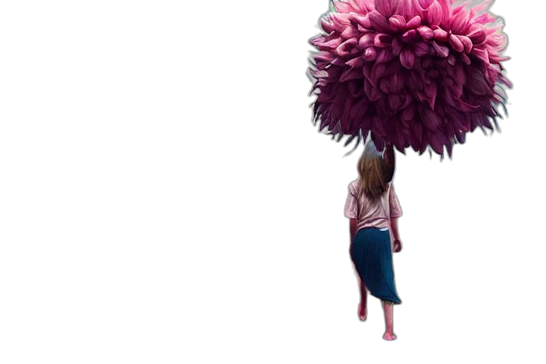 umbrella, flower, tree, hair, 3d render, concept art, photorealistic, forest transparent PNG cut-out