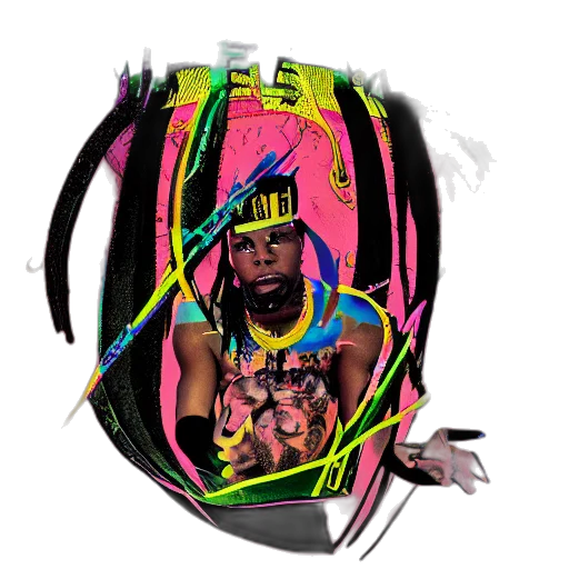 hat, jacket, creature, mask, cyberpunk, vaporwave, concept art, 3d render transparent PNG cut-out