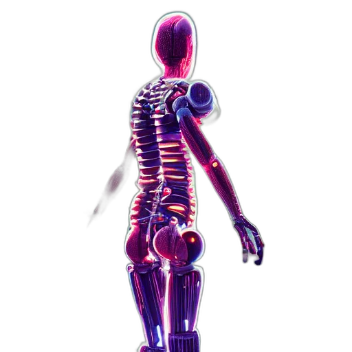 robot, weapon, jacket, creature, cyberpunk, 3d render, concept art, vaporwave transparent PNG cut-out