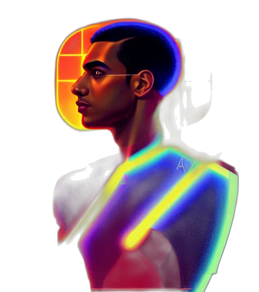 face, robot, jacket, creature, cyberpunk, pixel art, vaporwave, concept art transparent PNG cut-out