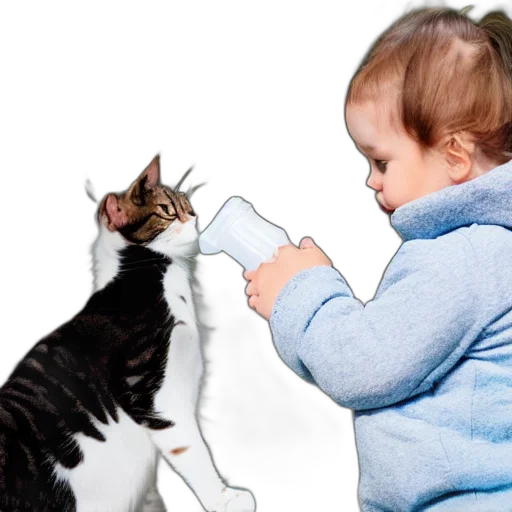 animal, weapon, photorealistic, human, giving, milk, bottle, cat transparent PNG cut-out