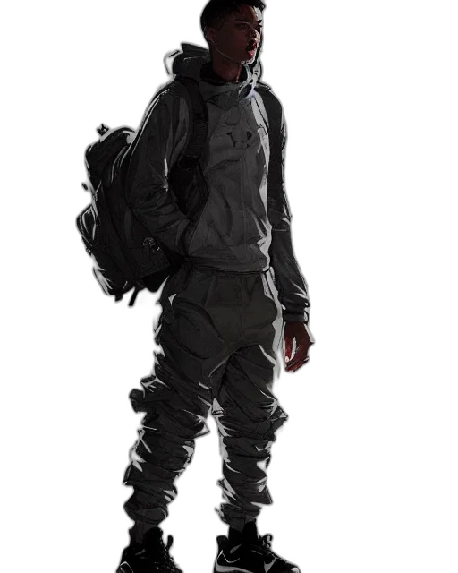 jacket, staff, robot, creature transparent PNG cut-out