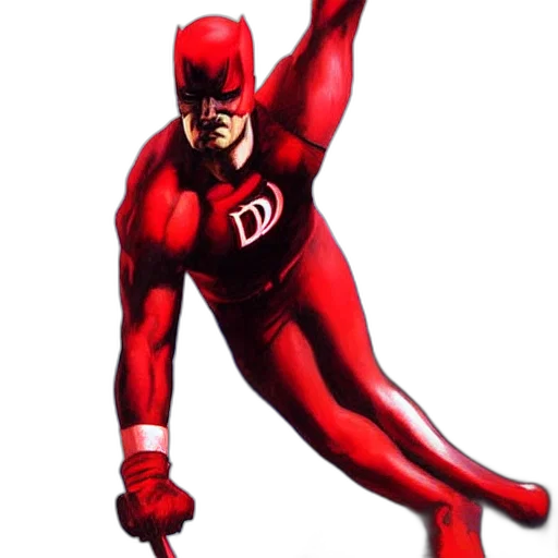 comic book art, concept art, 3d render, photorealistic, red, daredevil, painting, julie transparent PNG cut-out