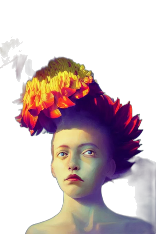 crown, face, mask, flower, photorealistic, fantasy art, concept art, 3d render transparent PNG cut-out