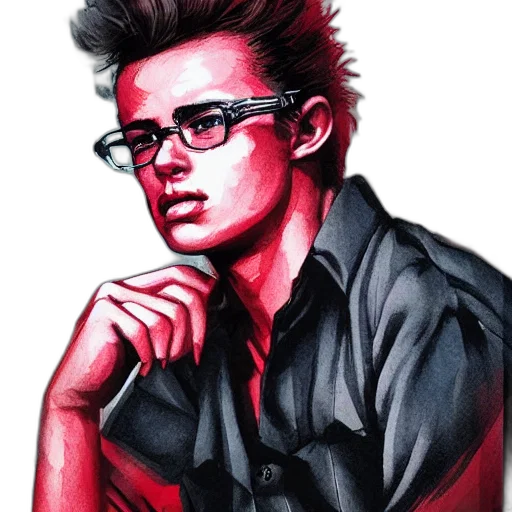 jacket, face, hair, staff, comic book art, watercolor, cartoon, photorealistic transparent PNG cut-out