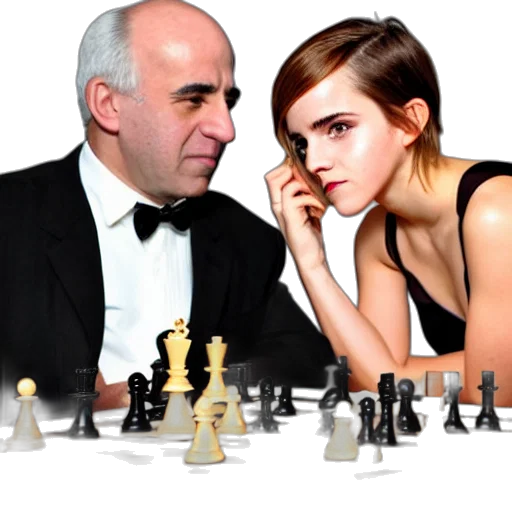 concept art, forest, fire, emma, watson, playing, chess, against transparent PNG cut-out