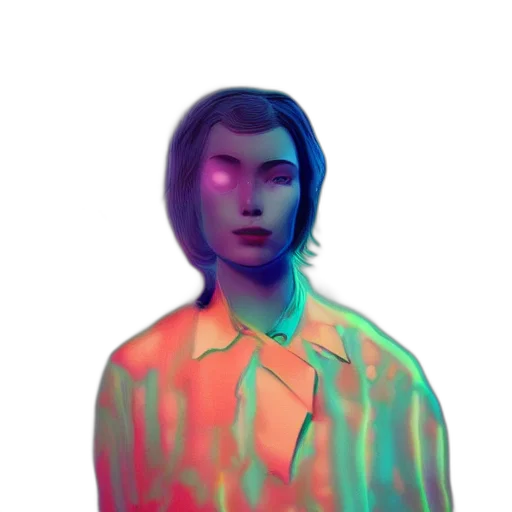 jacket, face, robot, mask, vaporwave, cyberpunk, concept art, pixel art transparent PNG cut-out