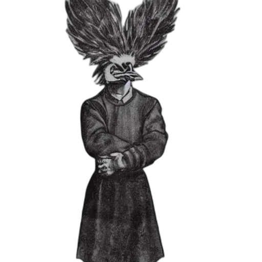 mask, staff, jacket, hair, concept art, pencil sketch, fantasy art, comic book art transparent PNG cut-out