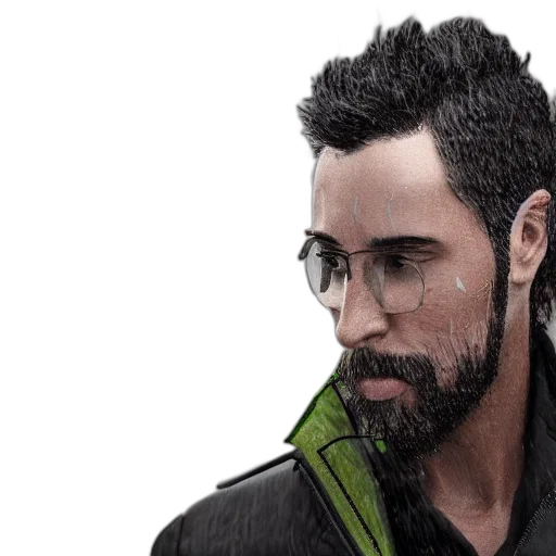 jacket, face, staff, photorealistic, concept art, cartoon, comic book art, green transparent PNG cut-out