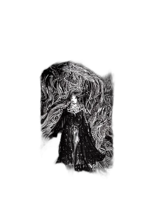 dress, hair, mask, creature transparent PNG cut-out