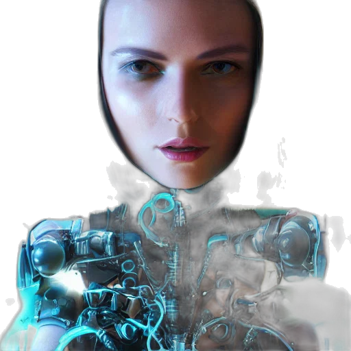 robot, face, mask, creature, cyberpunk, concept art, 3d render, photorealistic transparent PNG cut-out