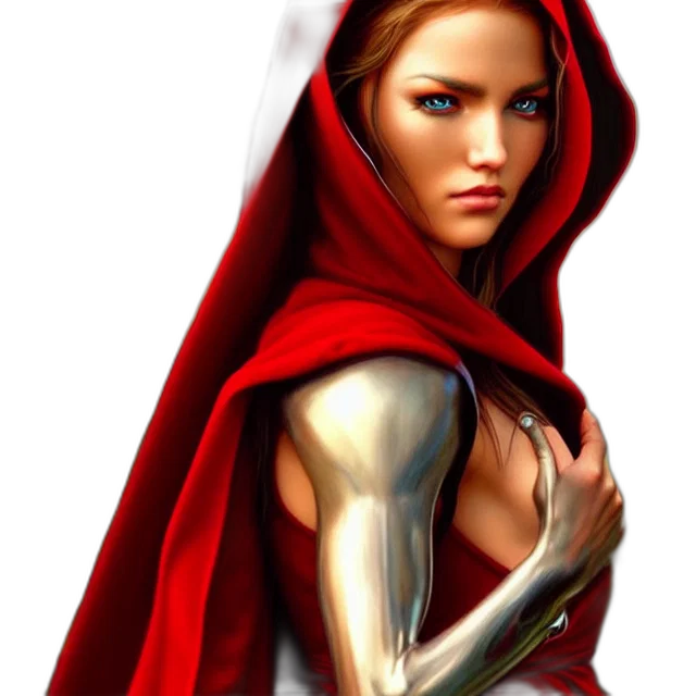 comic book art, fantasy art, photorealistic, concept art, red, beautiful, riding, hood transparent PNG cut-out