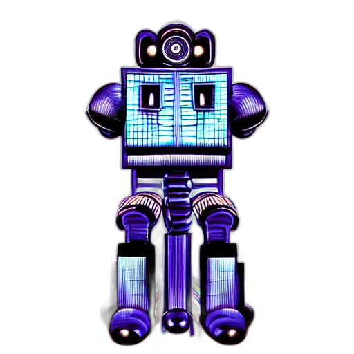 robot, staff, pixel art, 3d render transparent PNG cut-out