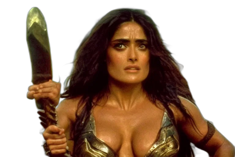 epic, photo, muscular, salma, hayek, beautiful, barbarian, warrior transparent PNG cut-out