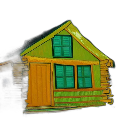 building, 3d render, photorealistic, concept art, log, cabin, forest, van transparent PNG cut-out