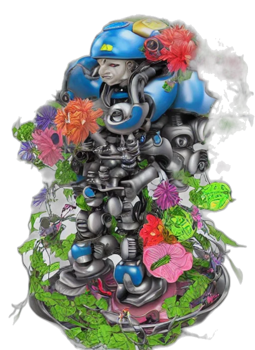robot, crown, weapon, jewelry, concept art, fantasy art, 3d render, photorealistic transparent PNG cut-out