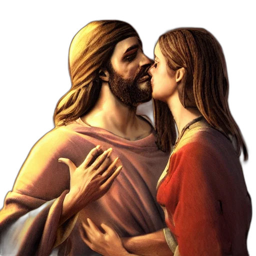 photorealistic, oil painting, jesus, kissing transparent PNG cut-out
