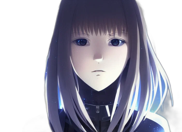 face, robot, mask, hair, anime, concept art, photorealistic, 3d render transparent PNG cut-out