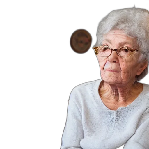 face, jewelry, staff, furniture, photorealistic, 3d render, grandma, giving transparent PNG cut-out