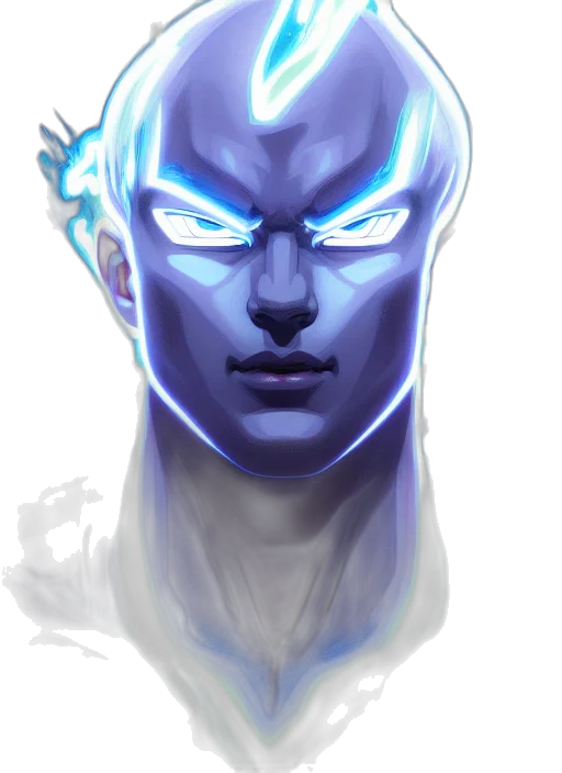 face, mask, robot, staff, concept art, fantasy art, cyberpunk, comic book art transparent PNG cut-out