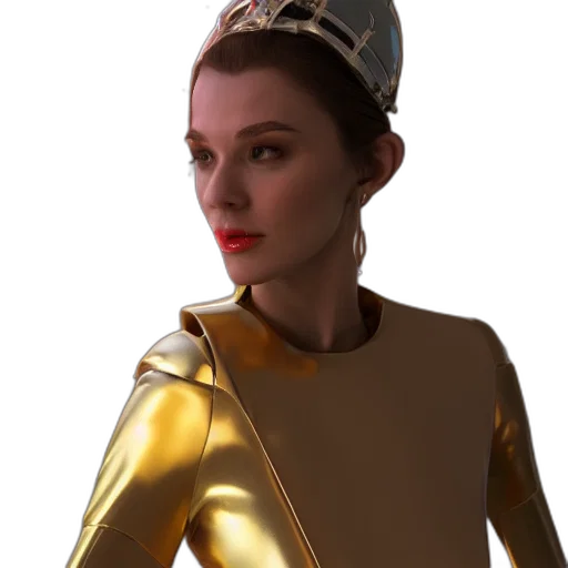 crown, robot, hat, staff, 3d render, concept art, photorealistic, fantasy art transparent PNG cut-out