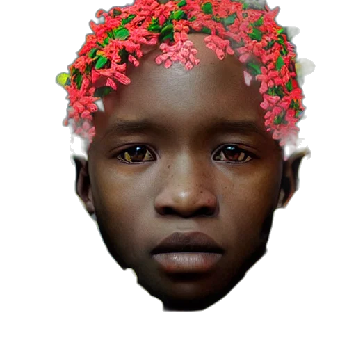 face, crown, flower, mask, photorealistic, 3d render, concept art, colourful transparent PNG cut-out