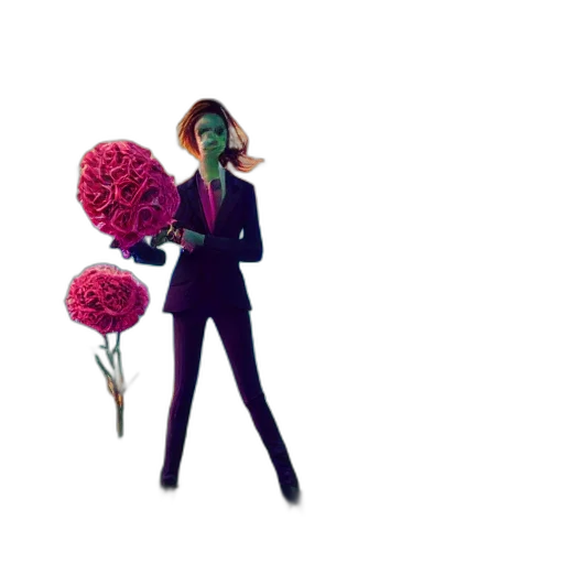 staff, flower, umbrella, jacket, concept art, 3d render, vaporwave, cartoon transparent PNG cut-out
