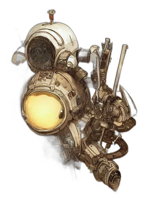 robot, weapon, mask, staff, concept art, fantasy art, watercolor, comic book art transparent PNG cut-out