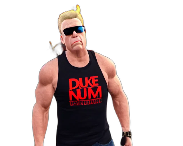 staff, 3d render, cartoon, concept art, pixel art, duke, nukem, wearing transparent PNG cut-out