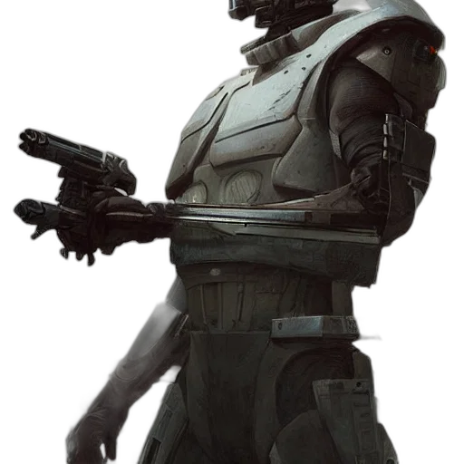 robot, weapon, staff, concept art, 3d render, cyberpunk, fantasy art, dark transparent PNG cut-out