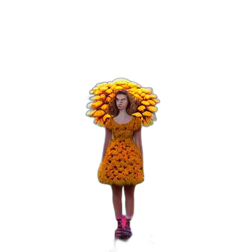 dress, hat, umbrella, flower, 3d render, concept art, neon, colorful transparent PNG cut-out