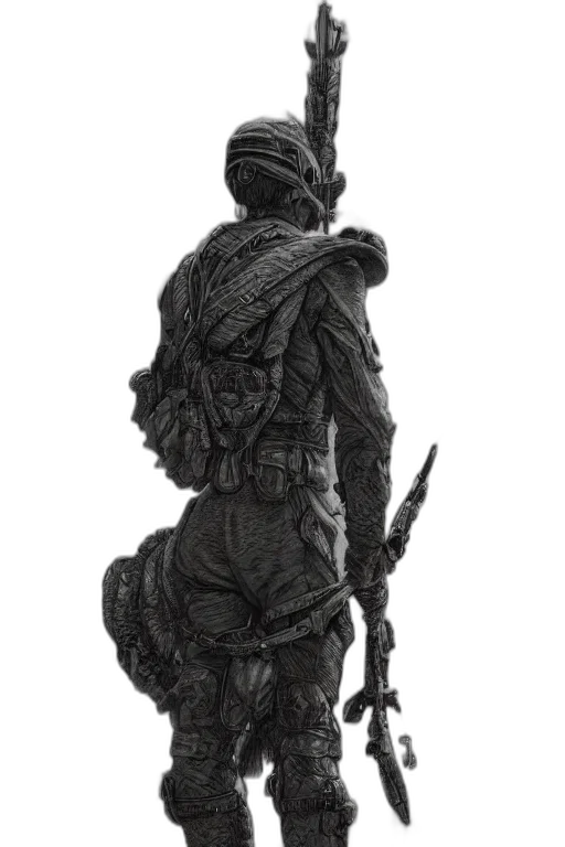 staff, sword, weapon, jacket, concept art, fantasy art, pencil sketch, 3d render transparent PNG cut-out