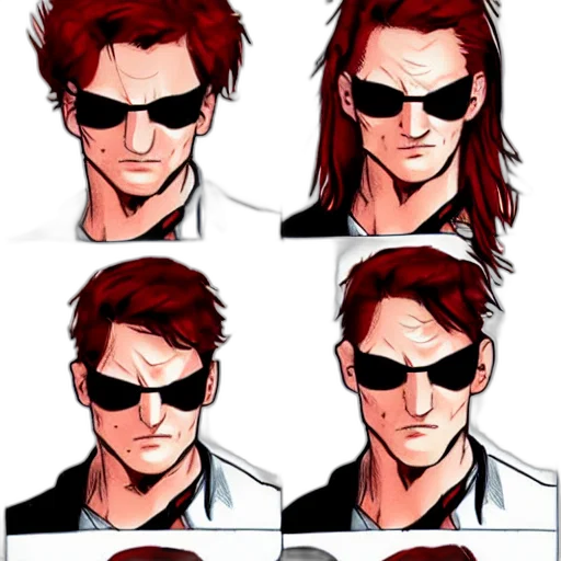 comic book art, cartoon, concept art, anime, red, matt, murdock, hair transparent PNG cut-out