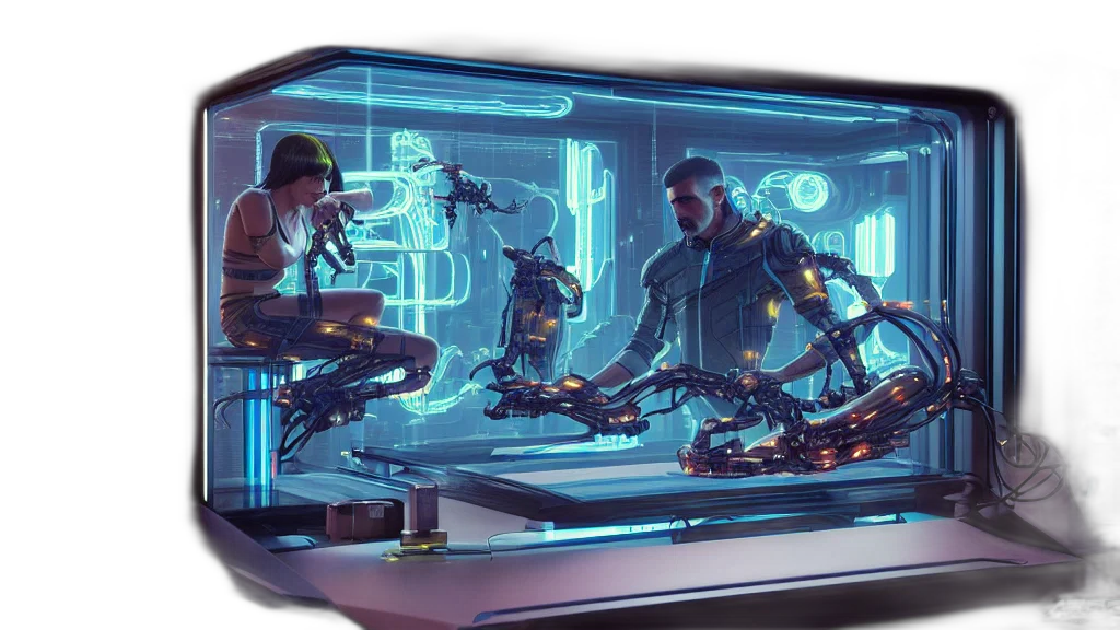 robot, concept art, cyberpunk, bladerunner, beautiful, elegant, computer, case transparent PNG cut-out