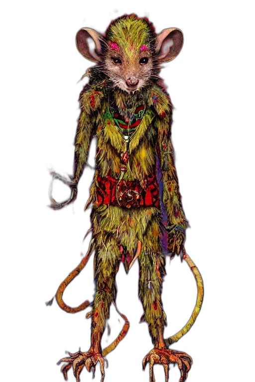 creature, animal, staff, jacket, concept art, fantasy art, watercolor, shamanistic transparent PNG cut-out