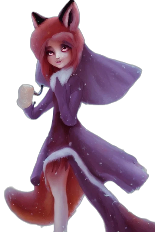 dress, staff, fantasy art, concept art, cartoon, 3d render, snow, fox transparent PNG cut-out