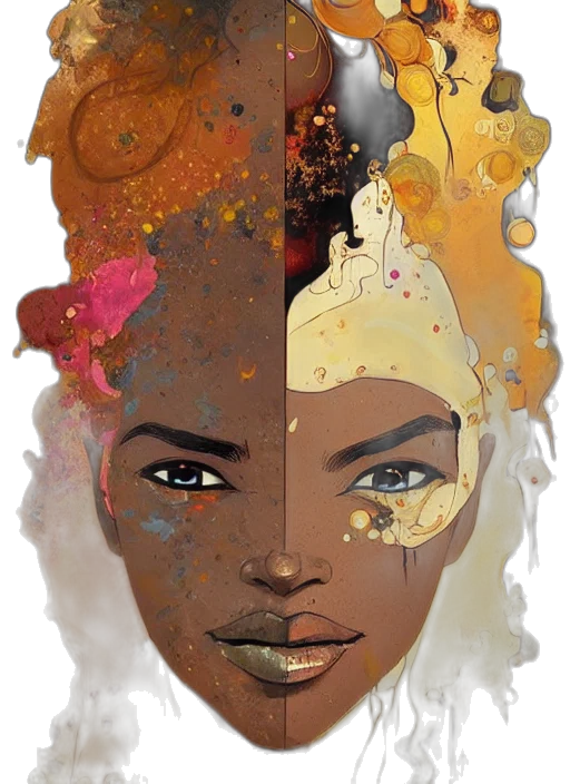 face, crown, concept art, comic book art, watercolor, fantasy art, outer space, earth tones transparent PNG cut-out