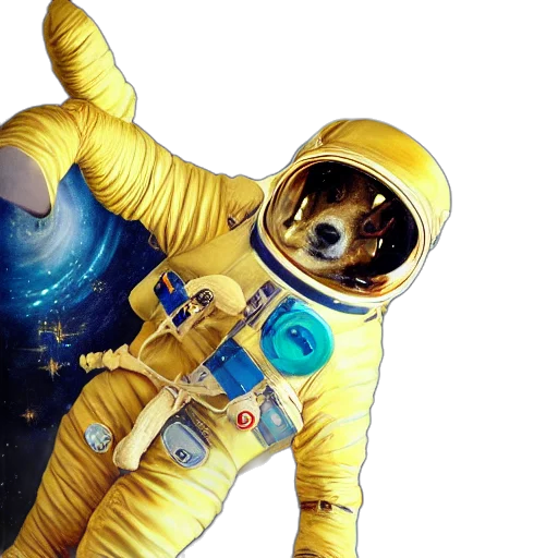 robot, staff, concept art, outer space, realistic, photograph, golden, retriever transparent PNG cut-out