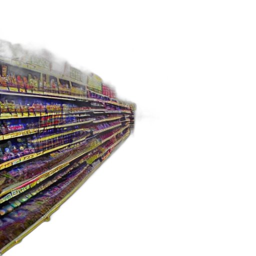 food, 3d render, supermarket, aisles, shoppers, fisheye, lens, color transparent PNG cut-out