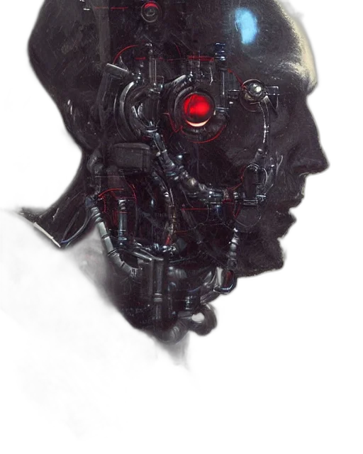 robot, mask, face, weapon, concept art, cyberpunk, comic book art, photorealistic transparent PNG cut-out