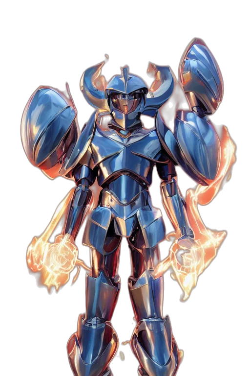 robot, weapon, sword, concept art, fantasy art, anime, pixel art, blue transparent PNG cut-out