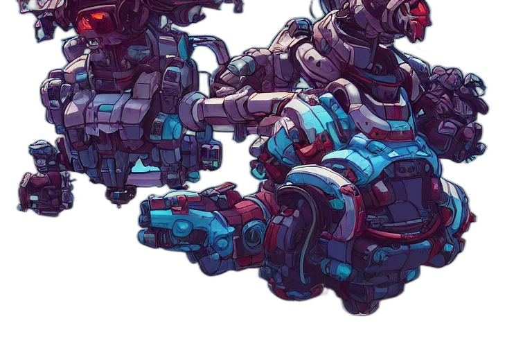 robot, weapon, car, concept art, comic book art, pixel art, cyberpunk, blue transparent PNG cut-out