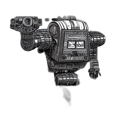 robot, weapon, creature, animal, concept art, fantasy art, 3d render, pixel art transparent PNG cut-out