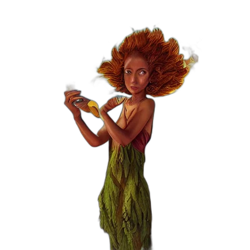 dress, hair, staff, concept art transparent PNG cut-out