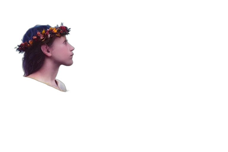crown, face, flower, hat, photorealistic, vaporwave, 3d render, anime transparent PNG cut-out