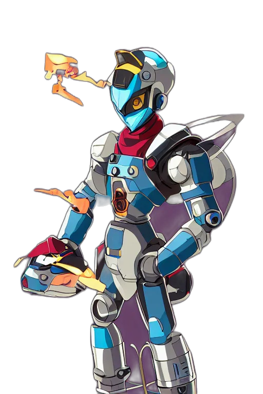 robot, weapon, staff, concept art, pixel art, 3d render, vaporwave, outer space transparent PNG cut-out